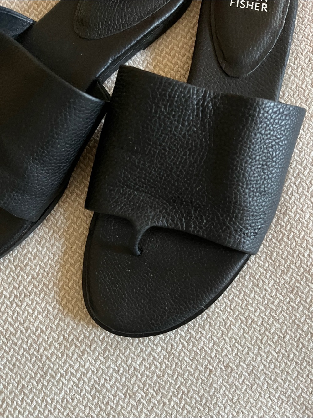 Eileen Fisher Edge Black Leather Slip On Sandals Size 9.5 - Picture 3 of 6